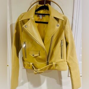 Urban Outfitters Yellow Faux Leather Moto Jacket with Belt